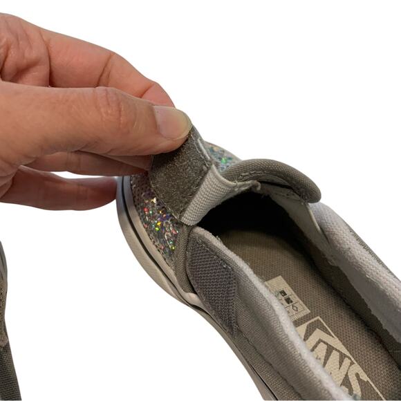 Vans Silver Sequin Velcro Slip Ons - Picture 10 of 10